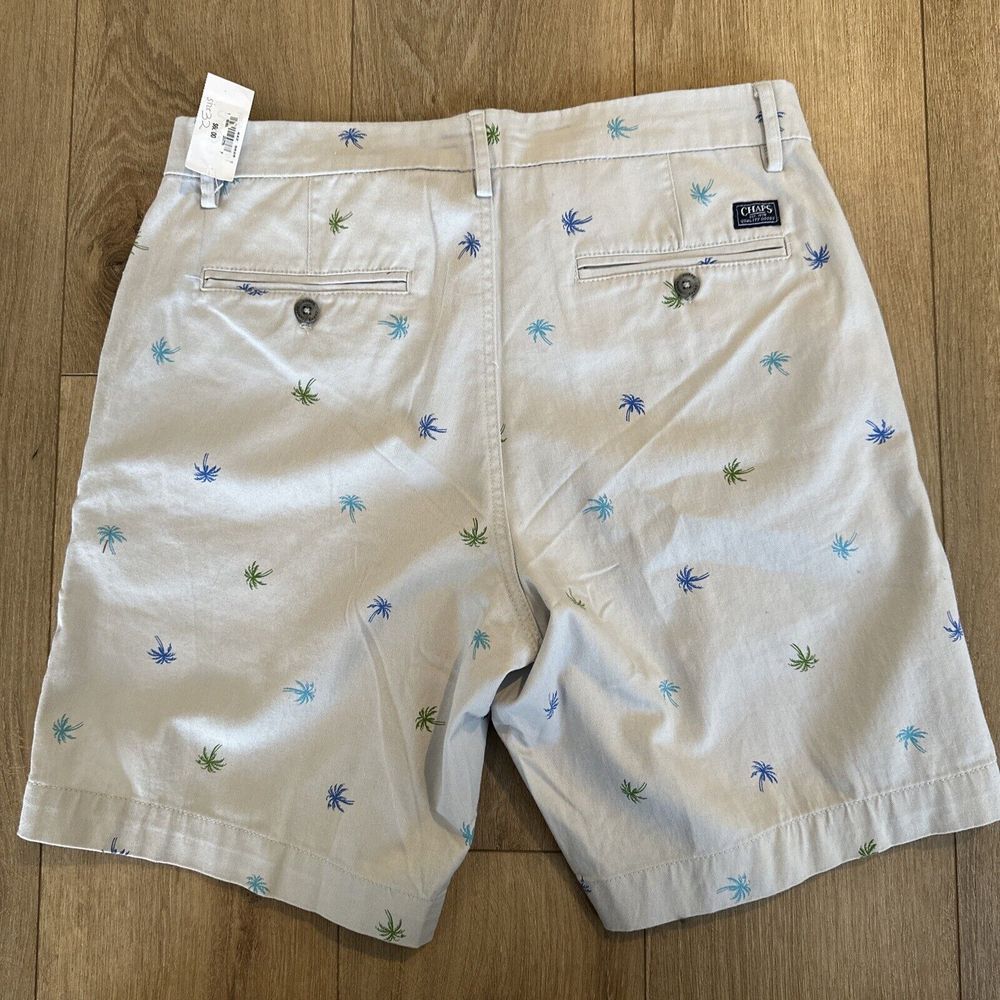CHAPS Mens‎ Coastland Wash Palm Trees Shorts Stretch Size 32 9" Inseam Khaki NEW - Picture 4 of 9